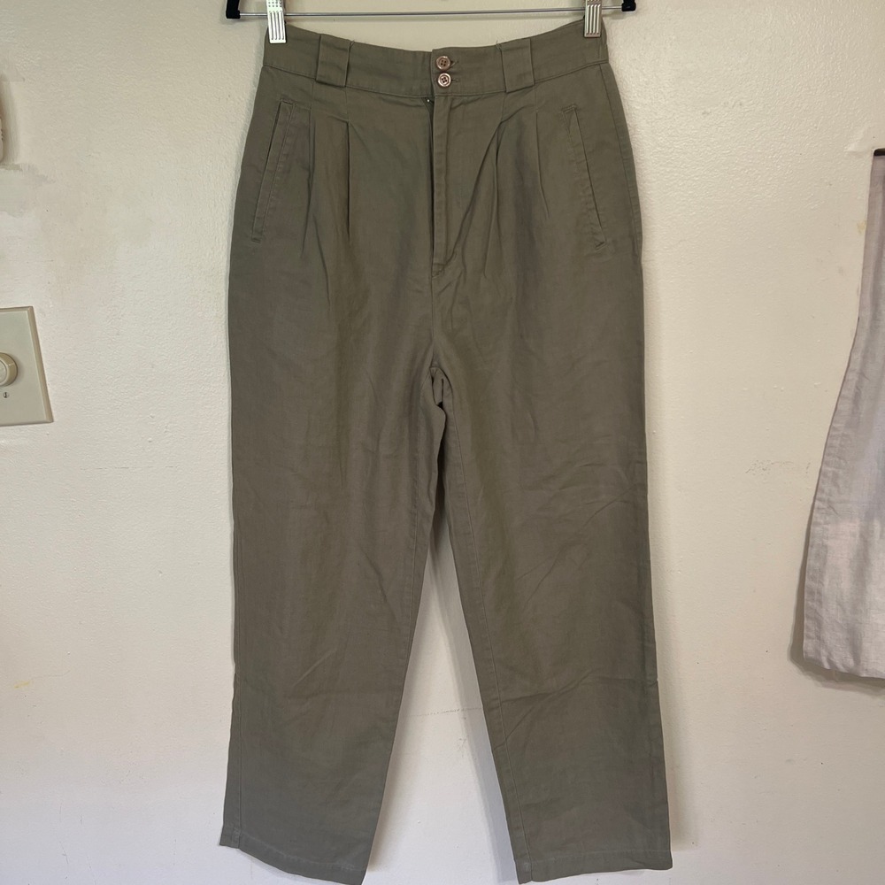 Bridgewater Classics Linen Cotton Pleated Trousers Olive Green Petite 6 Vintage